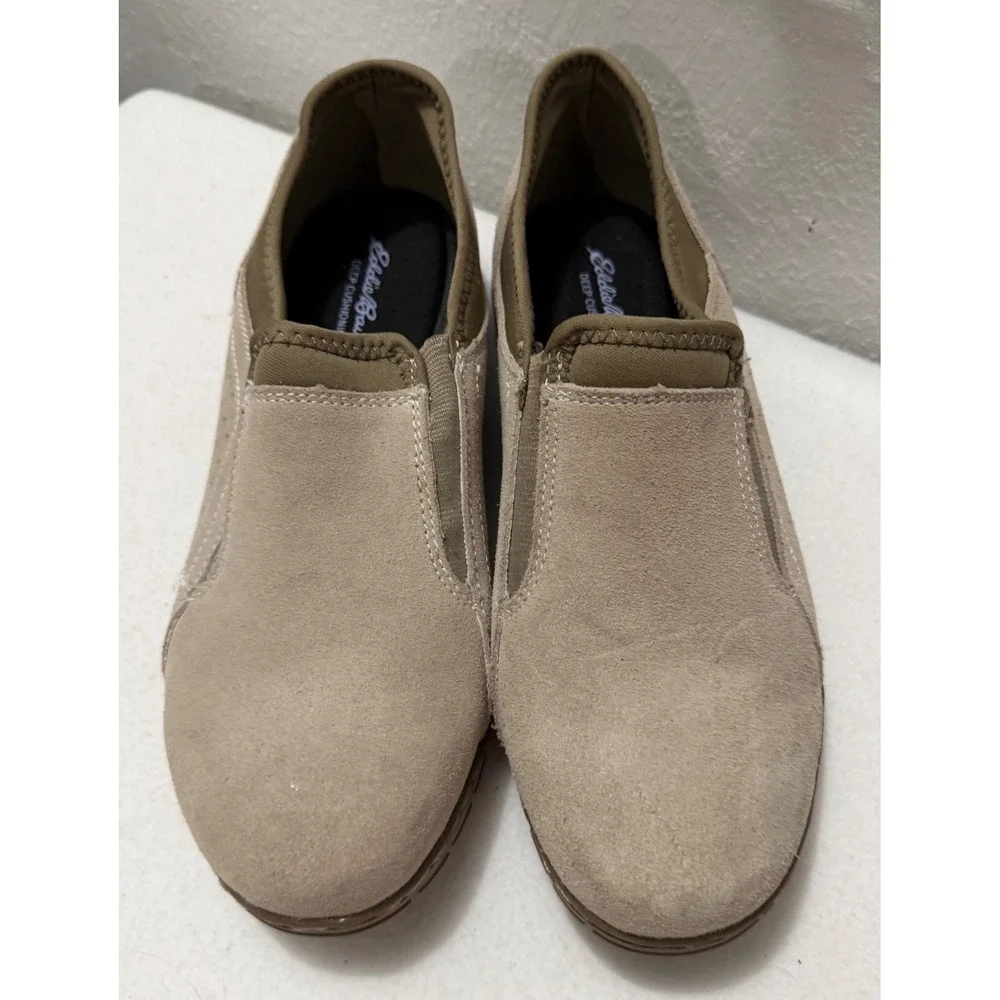Eddie Bauer Birch Bay Tan Suede Leather Slip On Shoes Womens 9M Deep Cushioning
